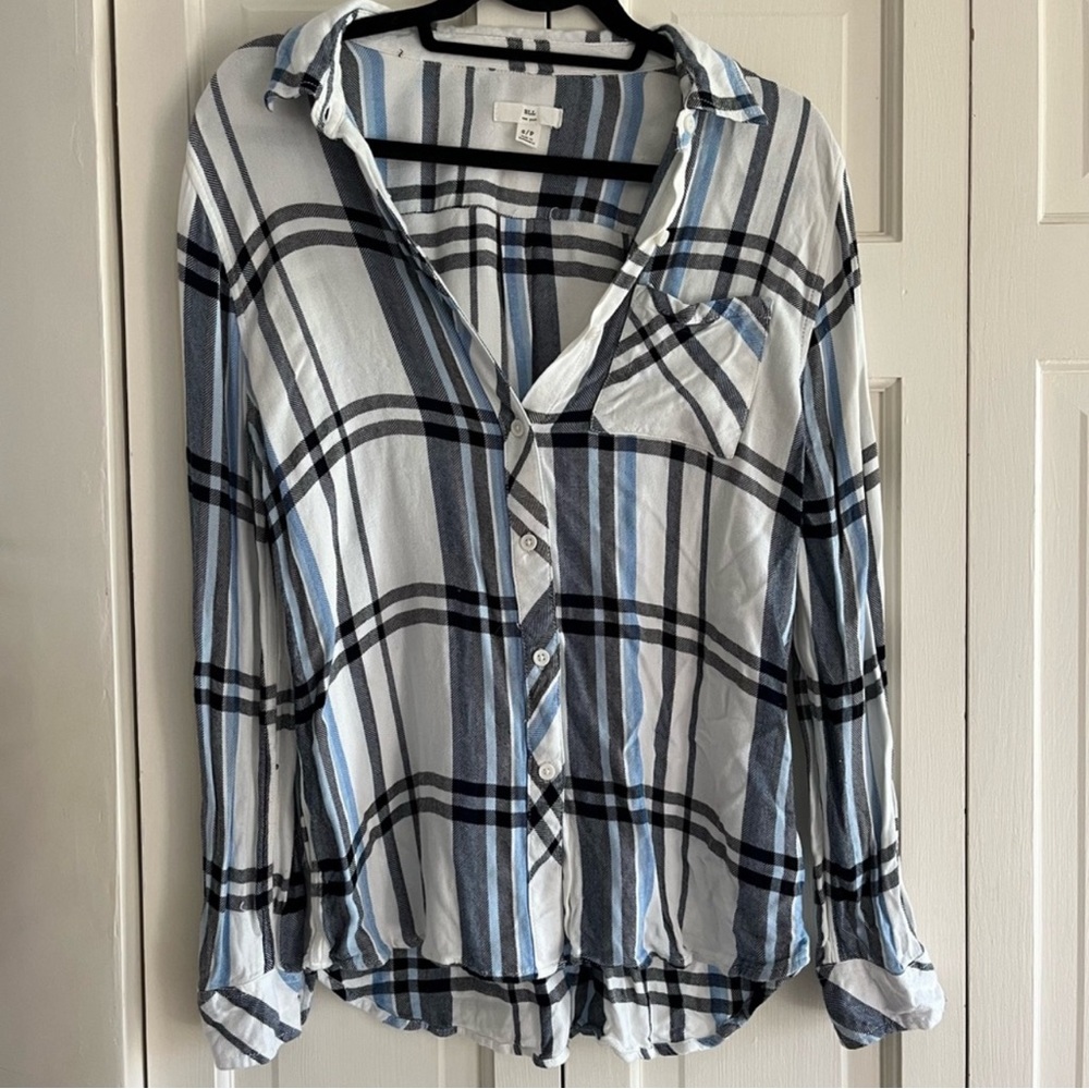 Beach Lunch Lounge Blue and White Plaid Shirt